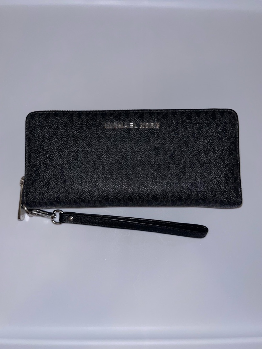 Michael Kors Black Logo-Print Zip Wristlet Wallet
